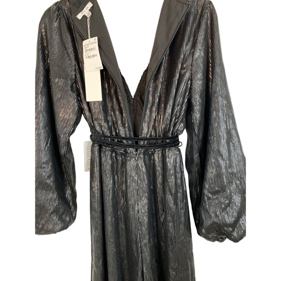 BTFL-Life Black Sequin Wide-Leg Jumpsuit M Poof Sleeves Fully Lined RV10313 NWT - Picture 10 of 15